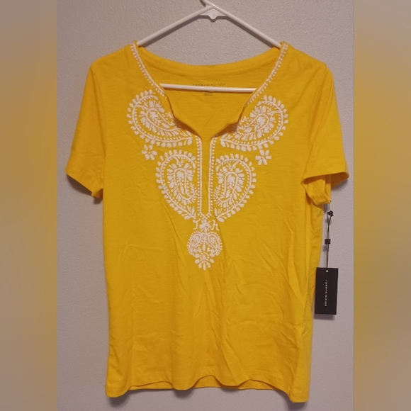 TOMMY HILFIGER Women's Sunflower Cotton Caftan Split-Neck T-Shirt Small NWT - Picture 2 of 10